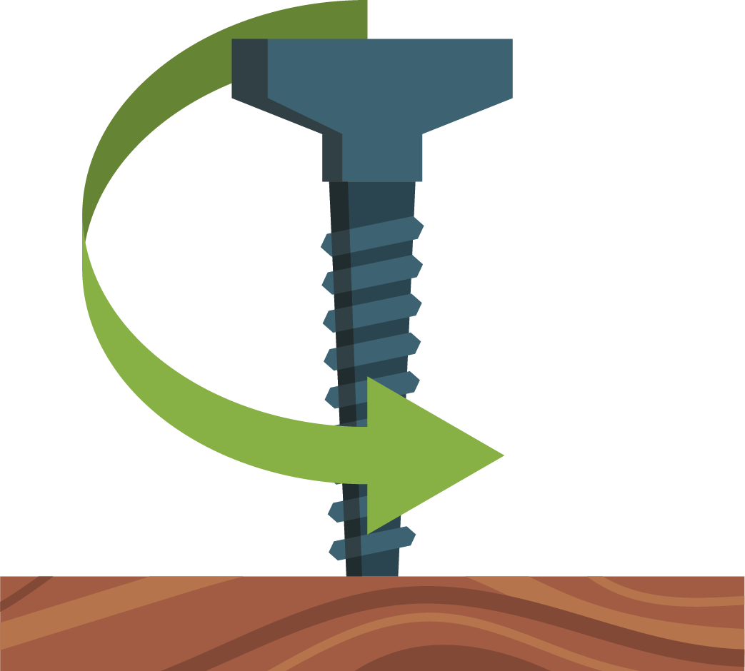 The diagram shows a screw being turned into a piece of wood.