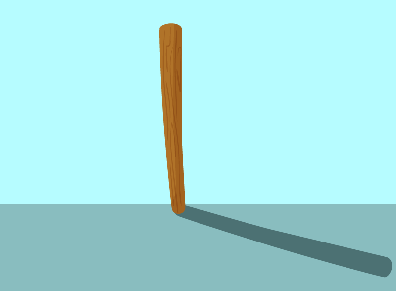 a stick in the ground making a long shadow to the right