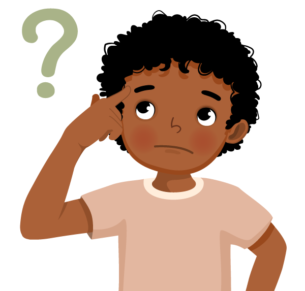 a graphic of a boy with a question mark over his head and a questioning expression