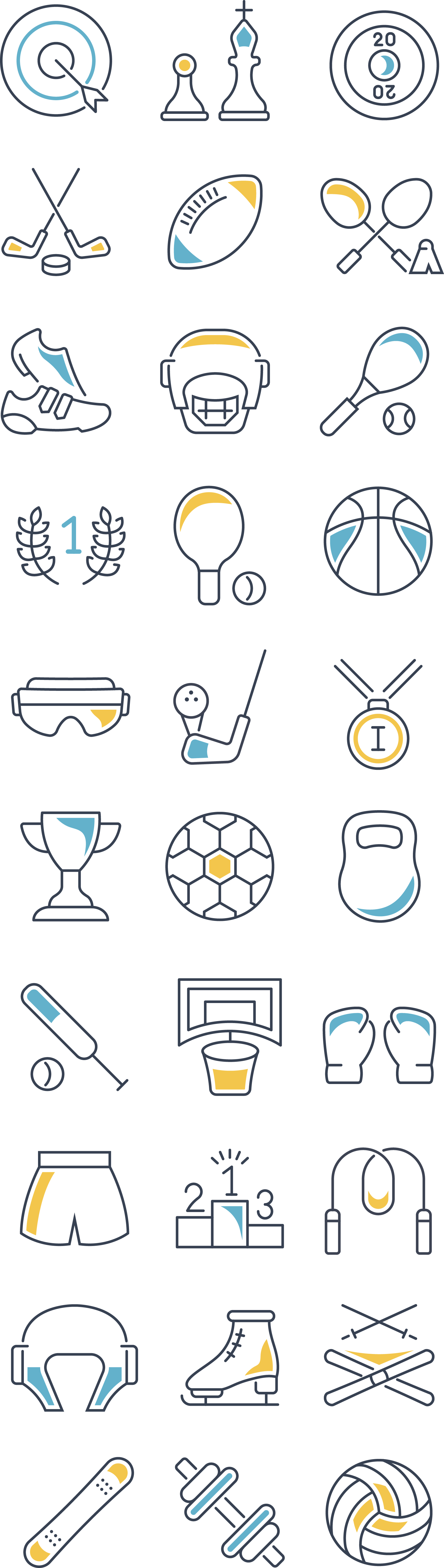 10 groups of 3 sports equipment