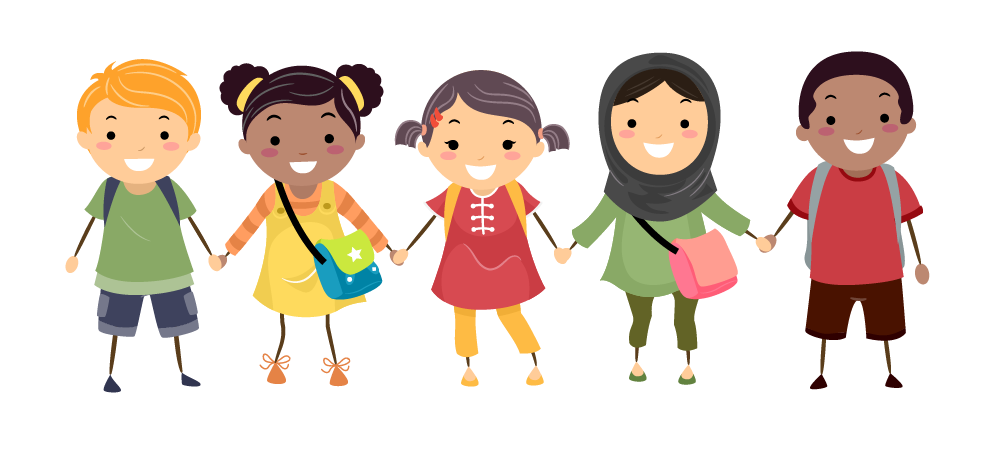 Diverse group of students holding hands.