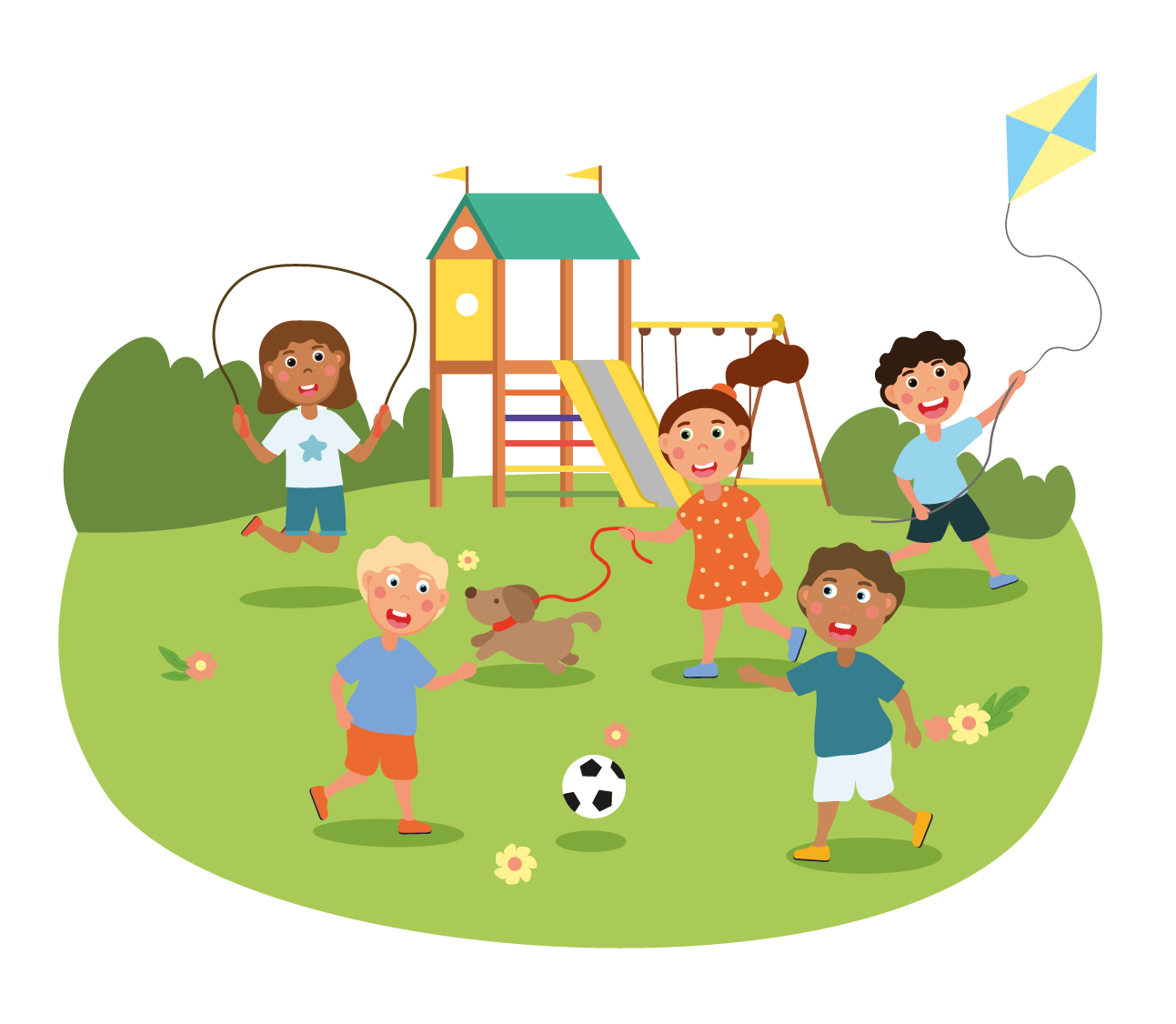 Kids playing in the park.