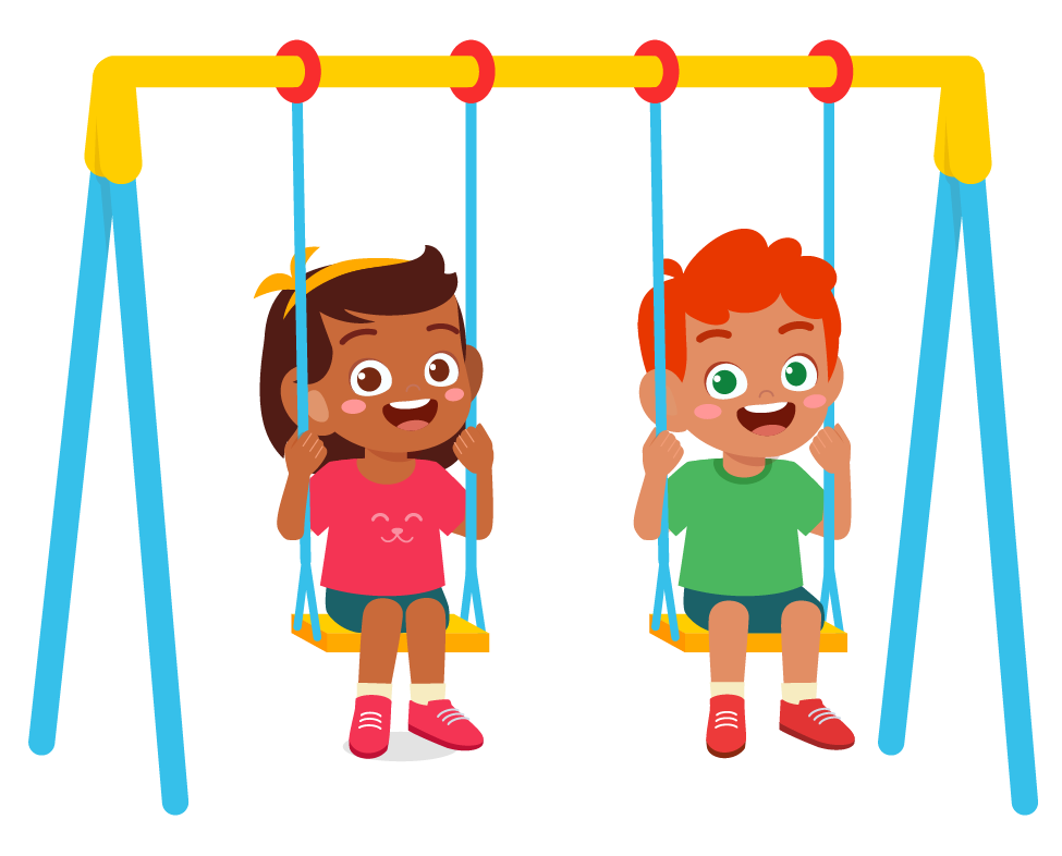 Kids waiting to cool off on the swing set.