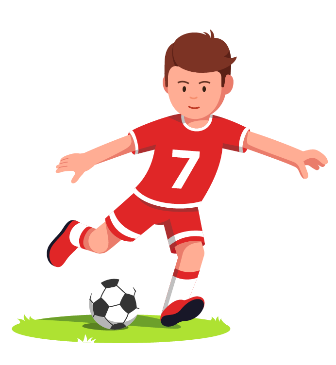 Kid kicking a soccer ball.