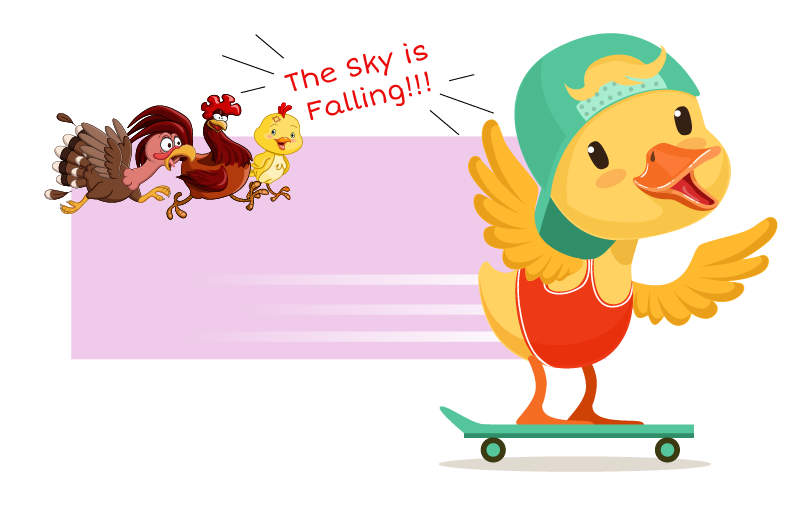 Chicken Little, Henny Penny, and Turkey Lurkey screaming "The sky is falling" and Dizzy Ducky hears them while skateboarding to school.