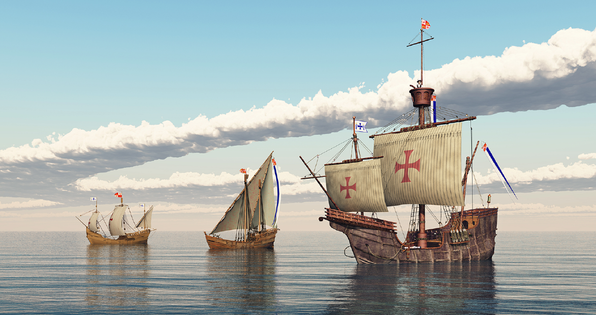 Three ships: Nina, Pinta, and Santa Maria