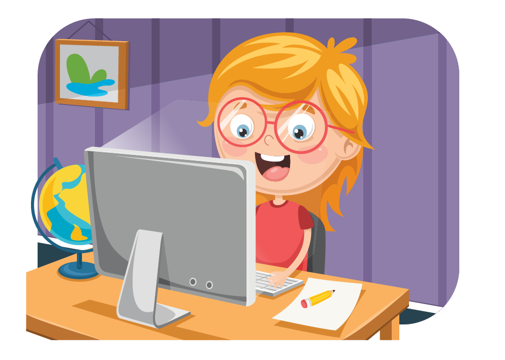 Happy kid using a laptop computer.