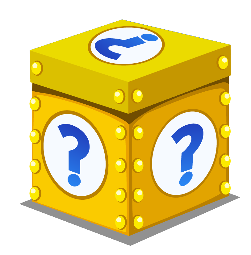 Yellow box with lights and question marks on it.