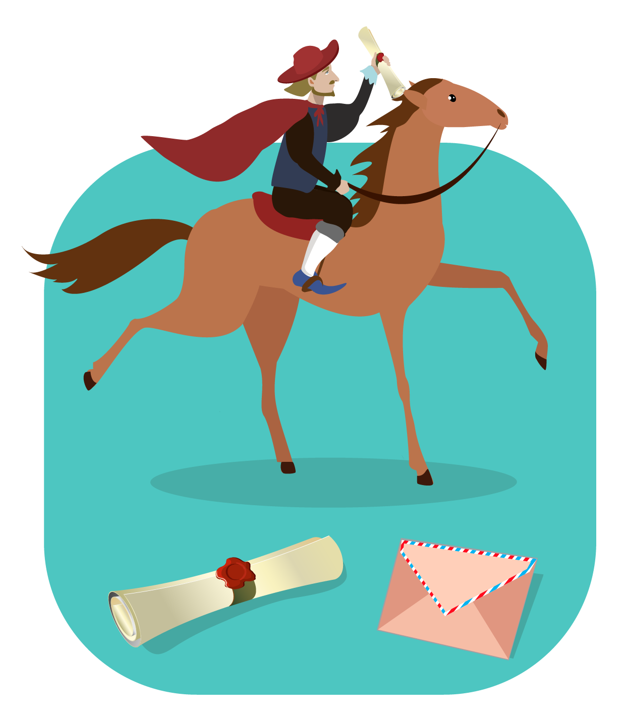 Person on a horse carrying mail.