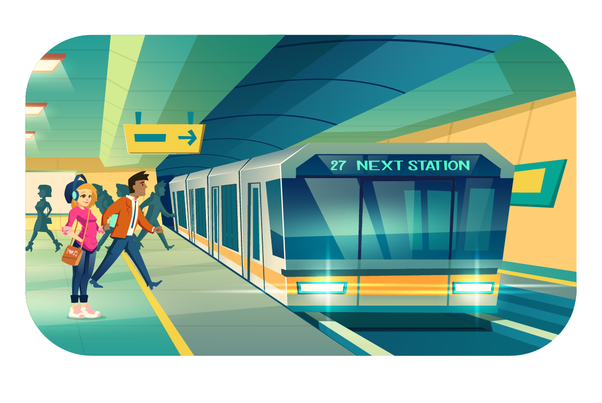 People getting on a subway train.