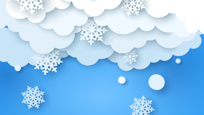 Snow on a cloudy white-filled sky.