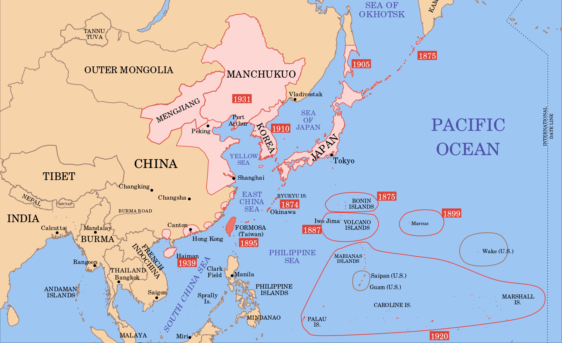 Japanese territory expansion by year.