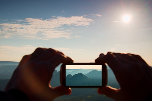 Smart phone mobile photography of sunny rocky mountains landscape - Image 