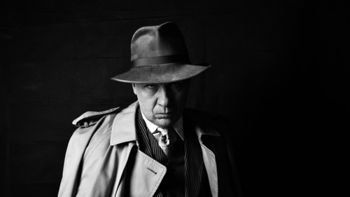 black and white image of a tv mobster