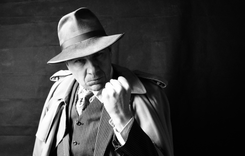 black and white image of a tv mobster