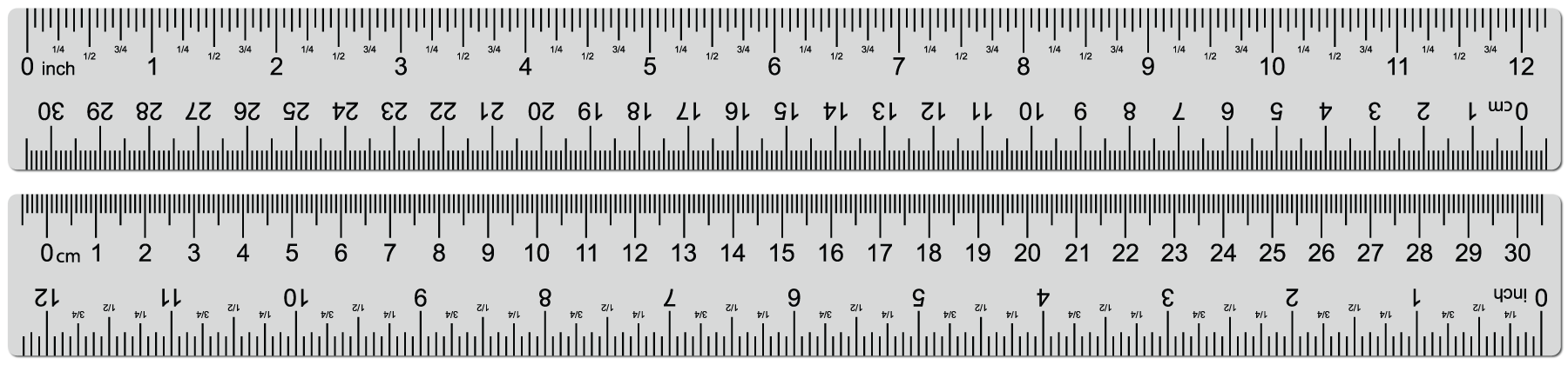 Two rulers, one in centimeters the other in inches