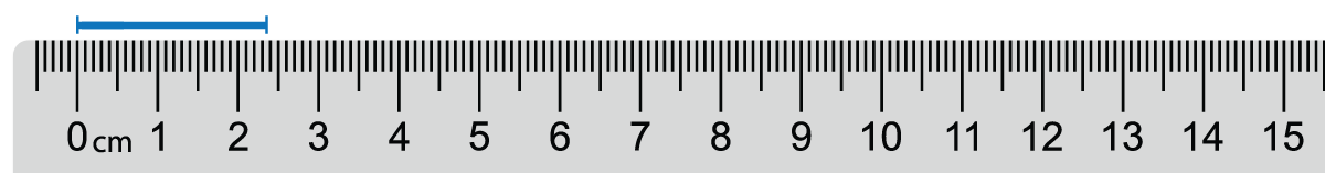 A ruler with centimeters marked at 1 and 2.31