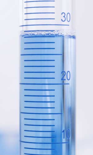 Liquid A in a graduated cylinder contains liquid close to 30 liters