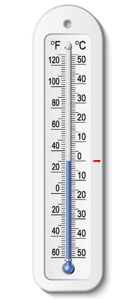 Thermometer with a reading of zero Celsius.