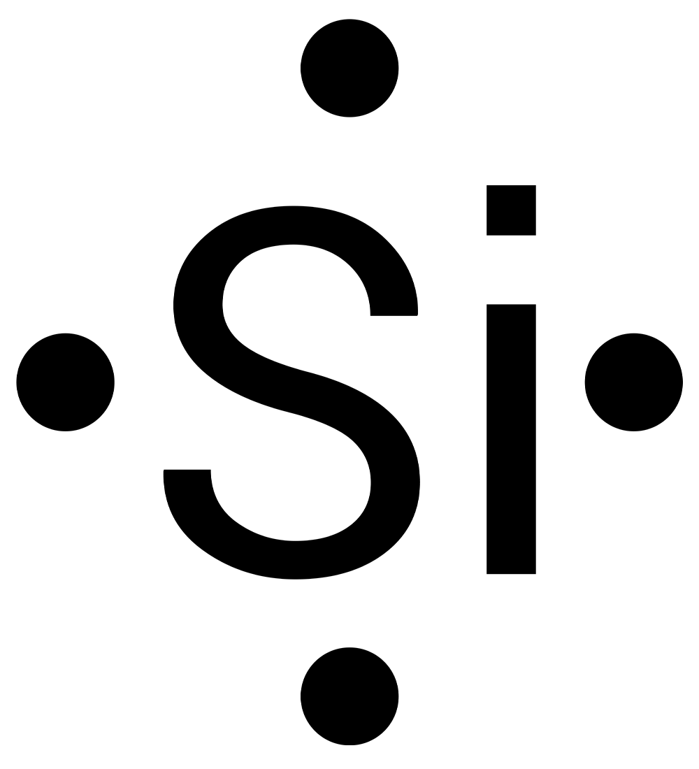 The symbol for silicon (Si) with four dots: one on each of the four sides of the symbol.