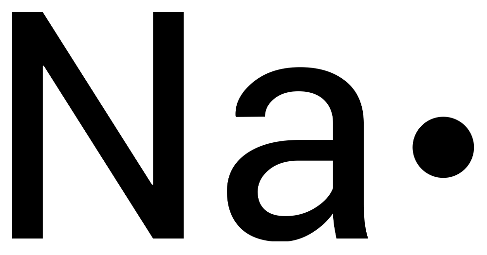 The symbol for sodium (Na) with one dot on the right side of its symbol.