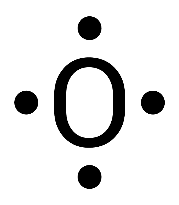 Symbol for Oxygen, O, with a dot on each side.