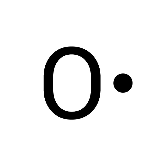 Symbol for Oxygen, O, with one dot on right side.