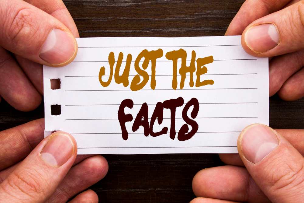 sign that says 'Just the Facts'