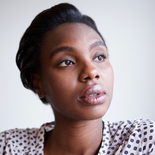 young woman looking up