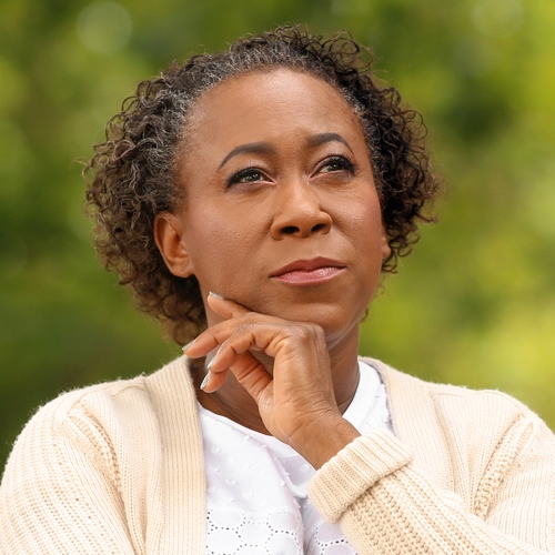 older woman looking up