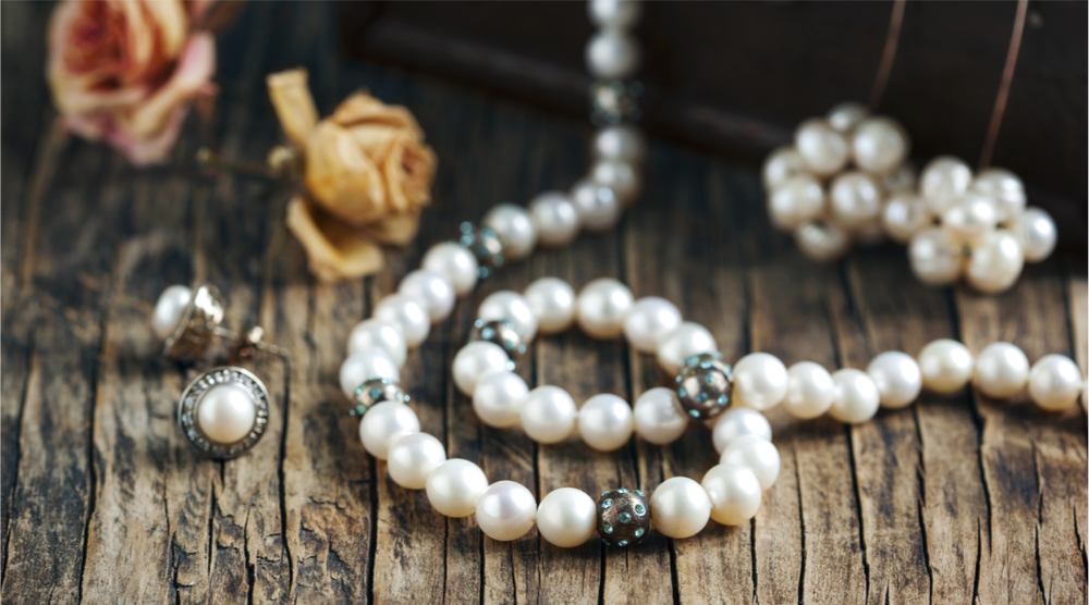 Pearl necklaces and earrings.