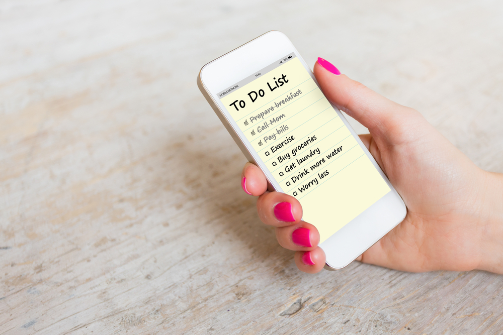 cell phone with a 'to do list' on the screen