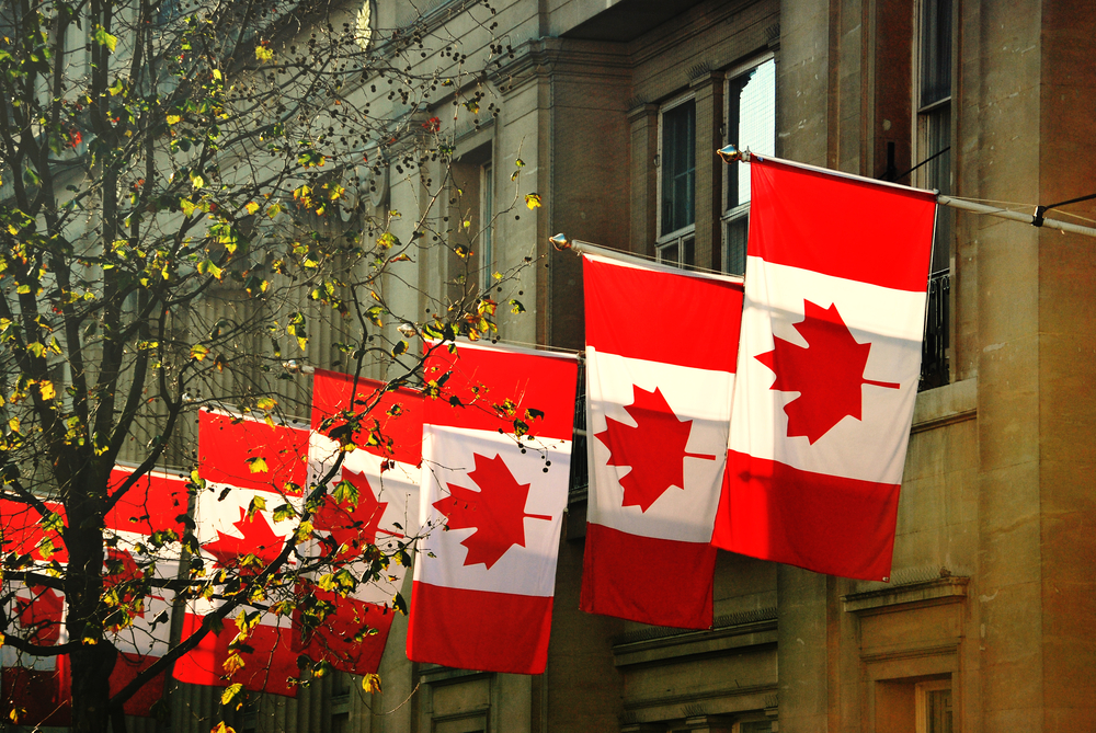 Canadian flags outside a government building