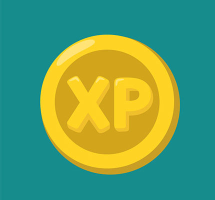gold coin with the letters 'XP'