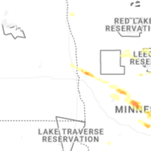 Regional Hail Map for Fargo, ND - Monday, August 17, 2026