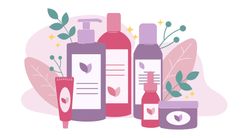 Incorporar produtos contendo ceramidas à sua rotina de cuidados pessoais é fundamental por diversas razões. Desenho de vários produtos de cosméticos em tons de rosa.