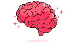 A expressão de riso engloba a interação entre o sistema nervoso, o sistema endócrino Ilustração de um cérebro com brilho dos lados.