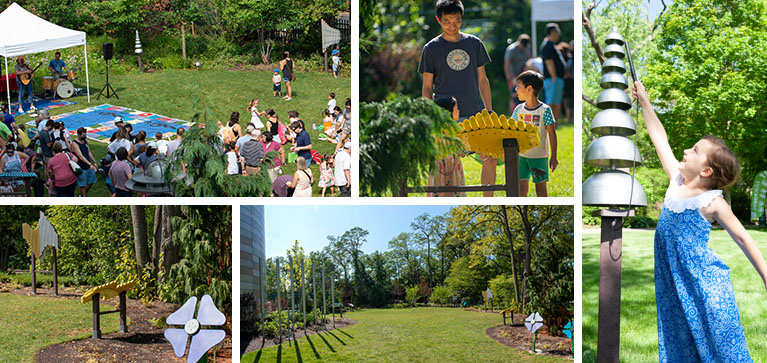 Collage of kids interacting with the Kids Lawn