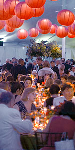 Inside the gala tent for 2018. Interior filled with large balloon lanterns