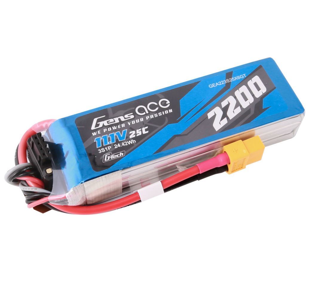 Gens Ace 2200mAh 3S 11.1V 25C LiPo Battery – XT60 Plug - RMRC