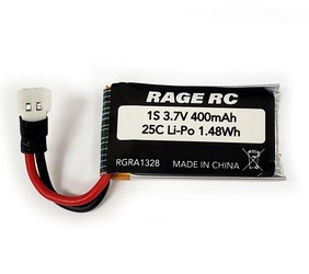 RageRC 1S 3.7V 400mAh 25C LiPo Battery; Tempest 600, Super Cub MX, Micro Warbirds