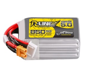 Tattu R-Line Version 5.0 850mAh 4S 150C 14.8V Lipo Battery Pack with XT30U-F Plug