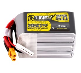 Tattu R-Line Version 5.0 850mAh 6S 22.2V 150C Lipo Battery Pack with XT30U-F Plug