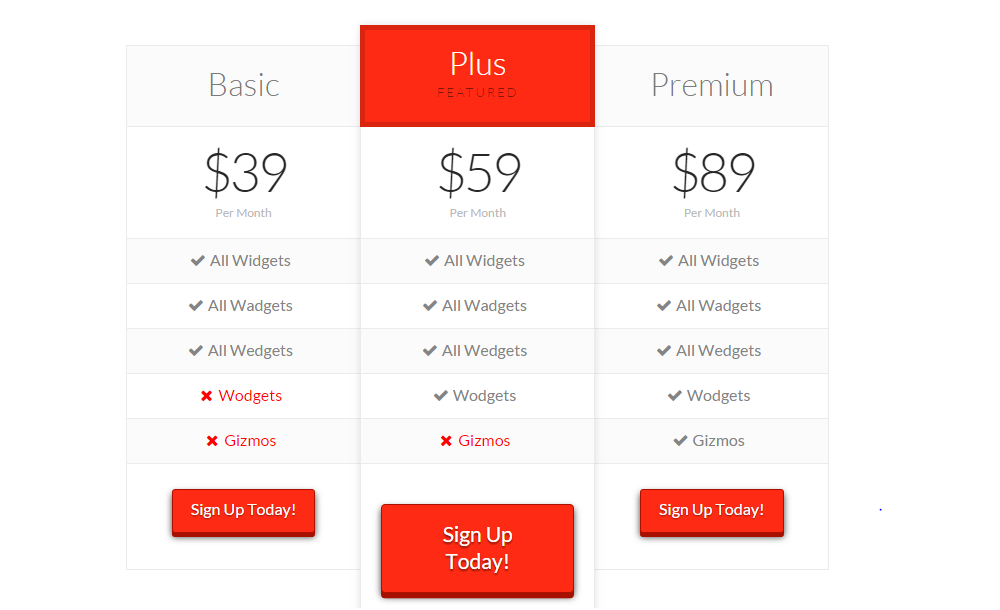 Responsive Pricing Table shortcode enables users to create engaging tables without installing an extra plugin