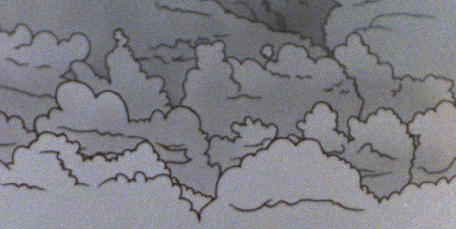 a cartoon illustration of grey storm clouds