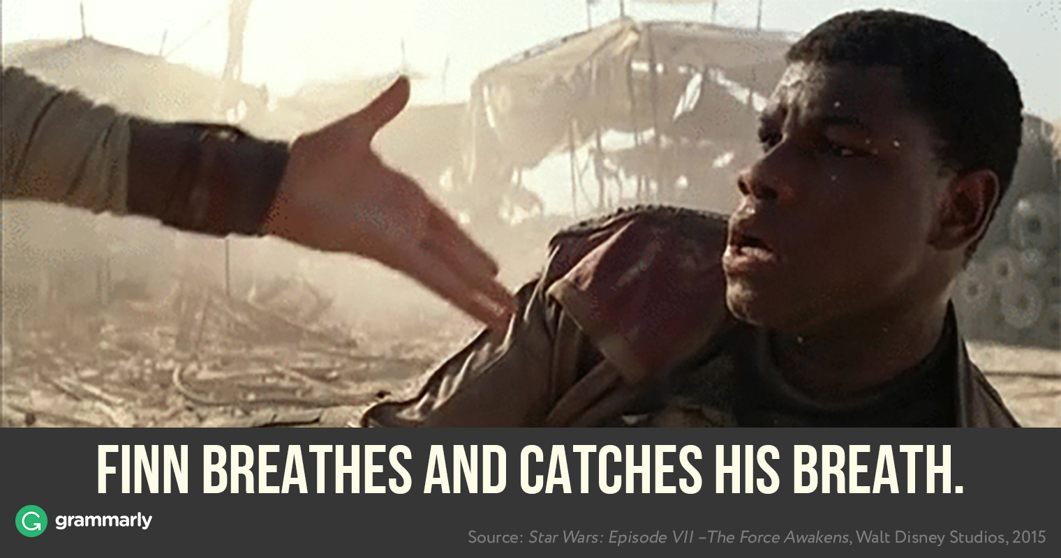 Finn breathes and catches his breath. (Source: Star Wars: Episode VII – The Force Awakens, Walt Disney Studios, 2015)