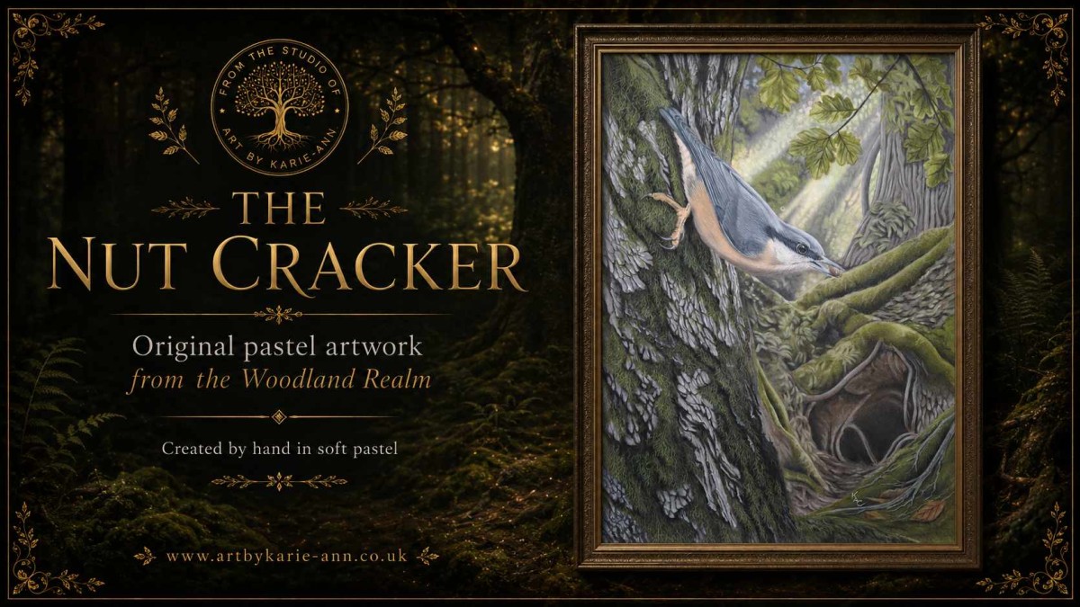 The Nut Cracker — Woodland Nuthatch Bird Artwork in Soft Pastel