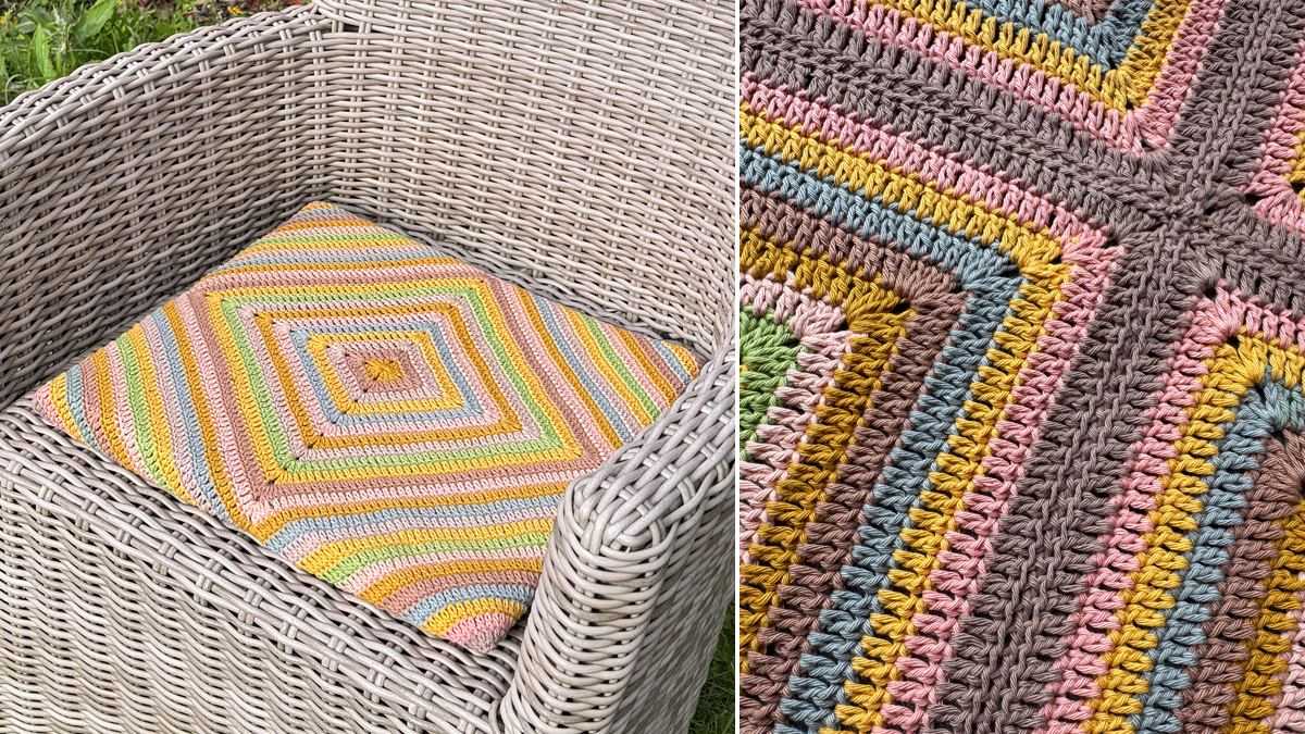 Easy Striped Granny Square Cushion Cover - FREE Crochet Pattern
