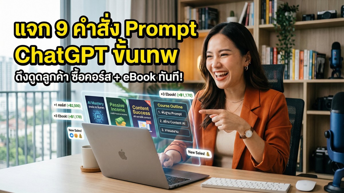 แจก 9 คำสั่ง Prompt ChatGPT ขั้นเทพ เขียนงานไว ดึงดูดลูกค้า ซื้อคอร์ส AI และ eBook ทันที