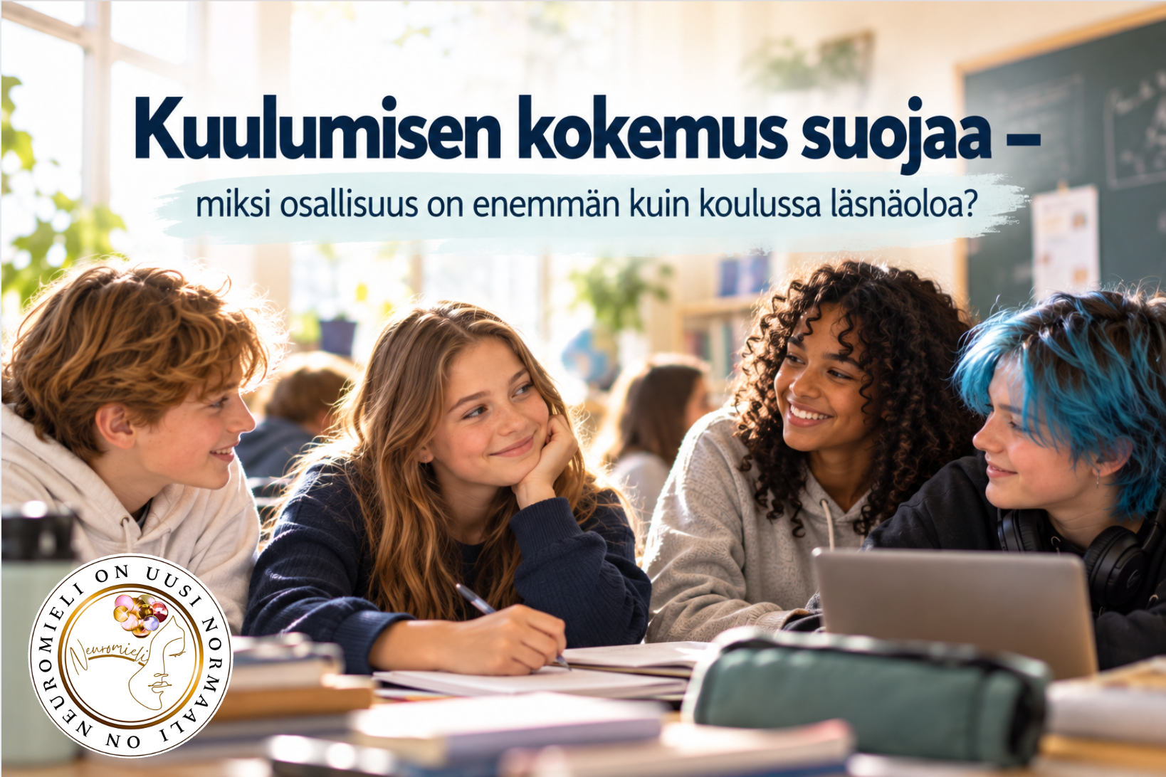 Kuulumisen kokemus suojaa – nuoret osallistuvat yhteiseen keskusteluun luokkahuoneessa.